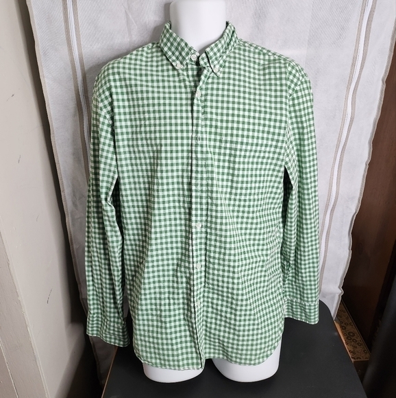 J. Crew Kelley Green Gingham Button Down 100% Cotton Men's Large Shirt - Picture 1 of 11